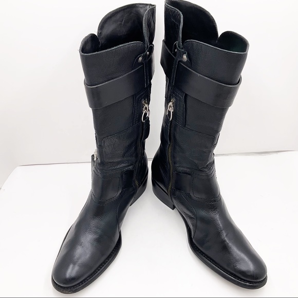 {Vera Wang Lavender} Black Leather Moto Boots - Picture 5 of 16
